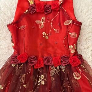 Elegant Red Floral Kids Dress